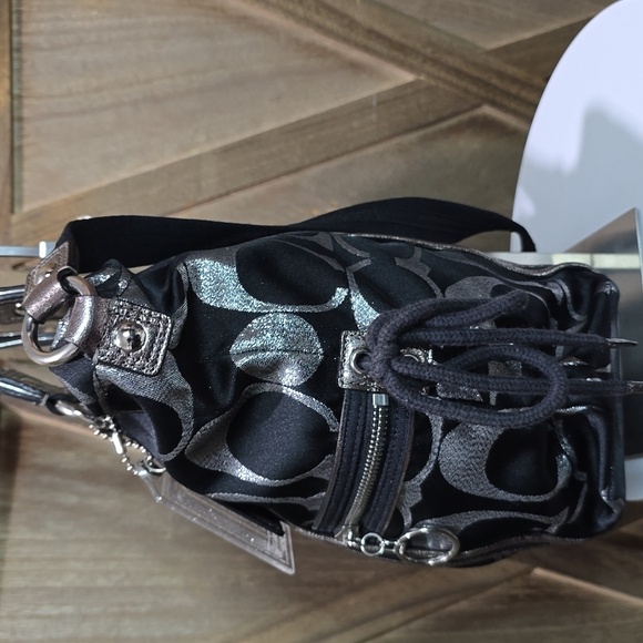 COACH Poppy Silver Sateen Spotlight Sacthel Crossbody Metallic Leather - Picture 5 of 15